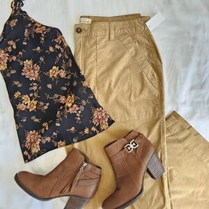 Weatherproof Vintage Wide Leg Tan Coruduroy Pocket Button Pants Size 14